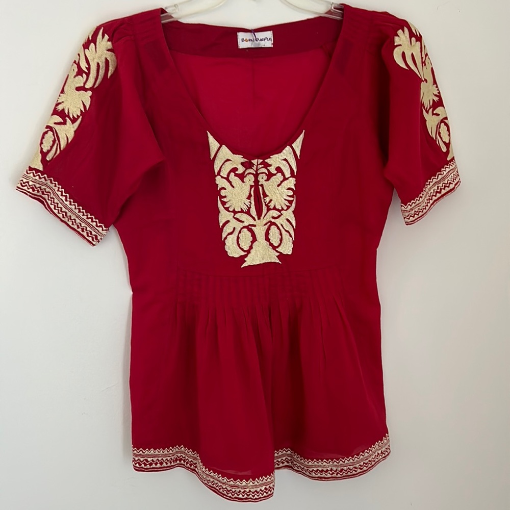 Born Purple Red Cotton short Sleeved Boho Blouse sz S